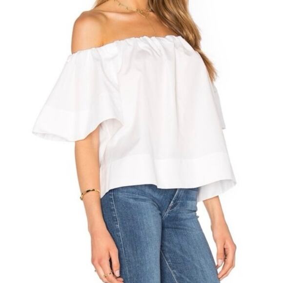 Vince Shoulder Play Poplin Cotton Cropped Babydoll Top White Size Small - Picture 7 of 7